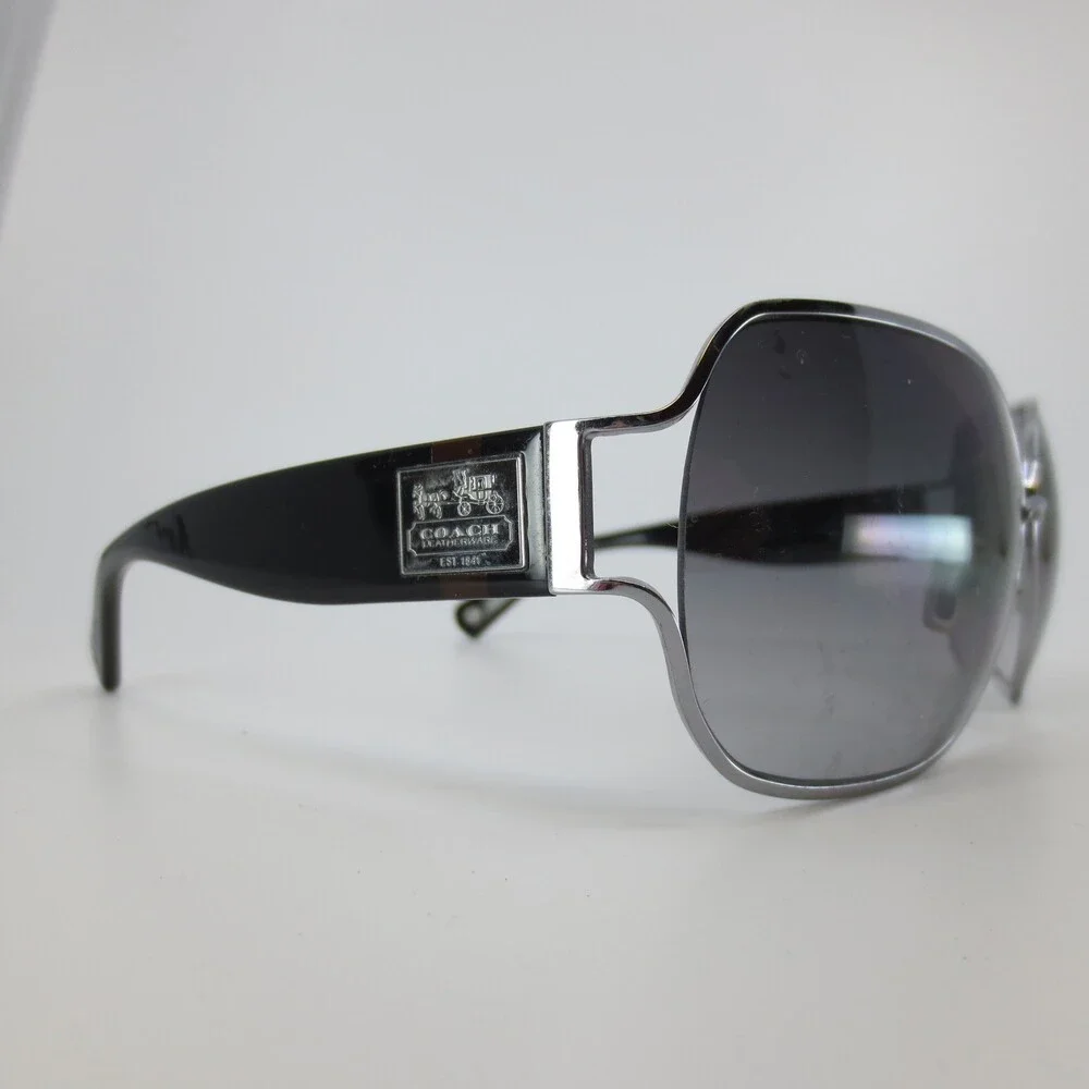 Coach Alexis S562 Black Oversized Butterfly Sunglasses Silver Logo 63-12-120 - Picture 2 of 7